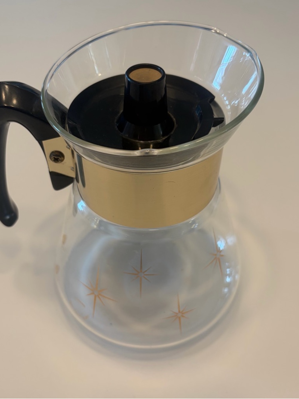 Vintage Corning Heat Proof Glass Atomic Starburst 6 Cup Carafe Coffee Pot W/ Lid